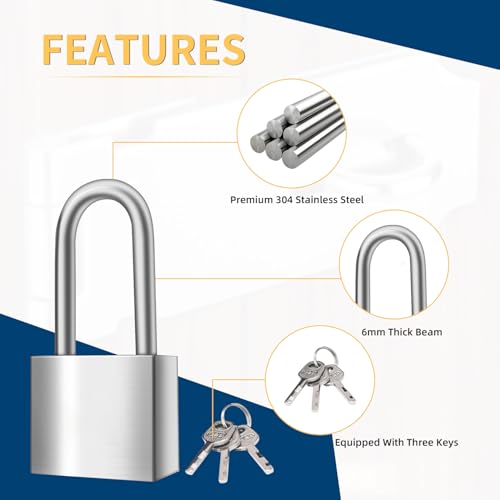 Quevaeco 2 Sets 5 Inch Padlock Hasp Latch Locks, Stainless Steel Padlock with 1.5” Long Shackle, Door Lock Latch for Cabinets Closets or Gate (Silver) - Image 3