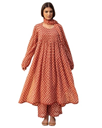 Image of GoSriKi Women's Kashmiri Faren Abaya Black Hand-Block Anarkali Kurta Set, Ethnic Loose Fit, Comfortable Party & Casual Wear