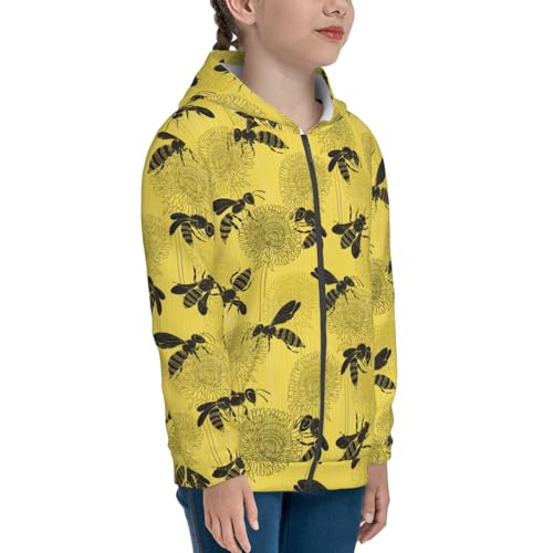 Bees and Dandelions Kid Hoodies Boys Zip Up Sweatshirts Girls Pullover with Pocket4