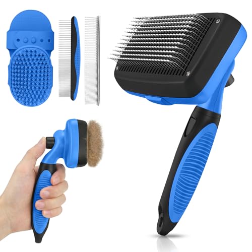 Self Cleaning Shedding Brush - 5-in-1 Professional Pet Grooming Kit Skin Friendly Grooming Tool for...