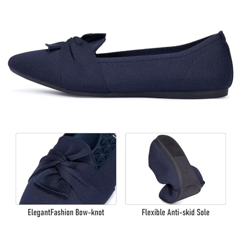 Image of Frank Mully Women's Casual Loafer Flats Slip On Loafer Shoes Comfortable Knit Flat Shoes Classics Pointy Toe Loafer Flats,for Work,Travel