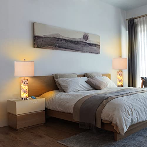Yunhong 27.5" Modern Table Lamp For Living Room Set Of 2,3 Way Dimmable Bedside Touch Lamp With Usb Ports And Fairy Lights,Coastal Table Lamps Nightstand Lamps For Bedroom (Bulb Included) #TOP6