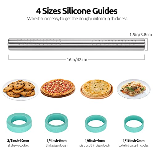 Image of U-Taste Adjustable Rolling Pin, 18 /8 Stainless Steel Fondant Roller, Teal