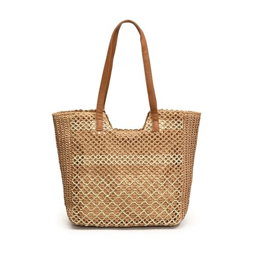 Image of Womens Straw Beach Bag - Summer Woven Handbag Shoulder Tote Bag for Vacation, Travel
