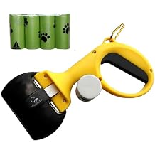 Pet Poop Scooper for Dogs and Cats, Kid-Friendly, Portable & Easy Clean Dog Waste Tool, Hands-Free Bag Attachment for Walks, Indoor, Travel & Outdoor Use, One-Hand Operation 5 Rolls Trash Bags