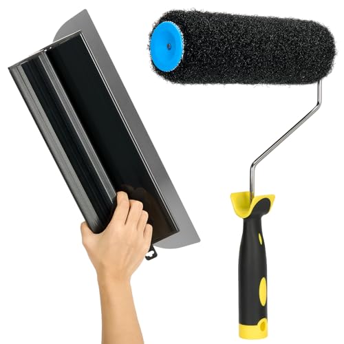 Drywall Skimming Blade Smoothing Spatula Plastering Wall Plastering Tools High Grade Drywall Skimming Blade for Plastering Black (16inch/40cm with Paint Roller Cover)