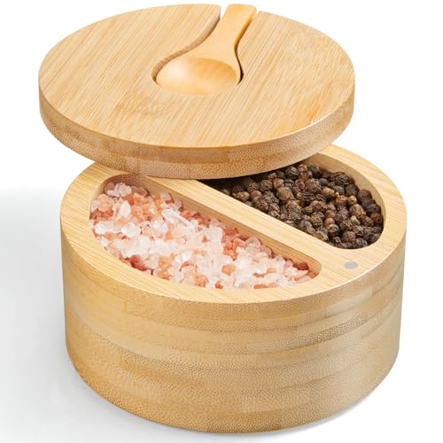 Bamboo Salt Box with Lid and Spoon