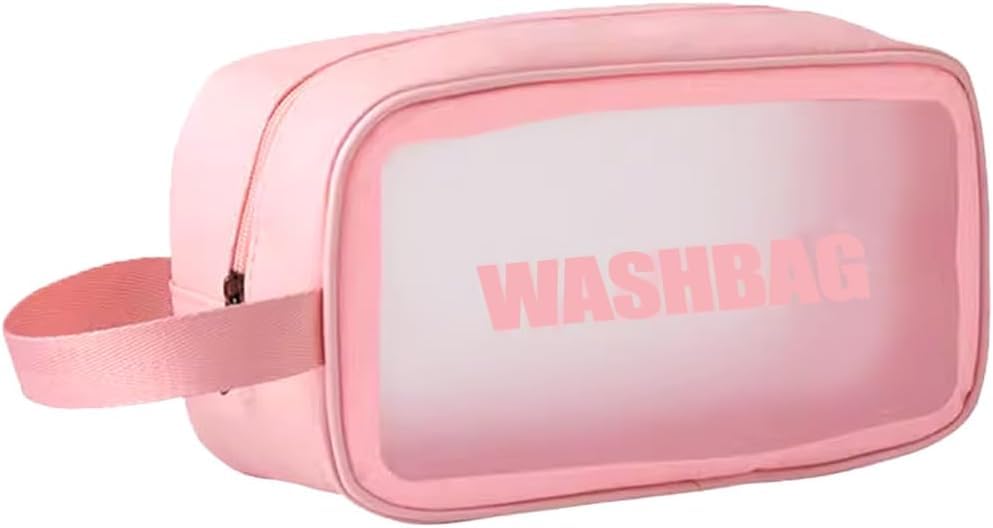 Image of KUKLAR Wash Bag Pouch for Travel Kit Toiletry Bag Cosmetic Bag Make Up Box for Brushes, Accessories with Handle, Large Capacity Translucent Waterproof Travel Storage Small Size 25X16X10 (Pink)