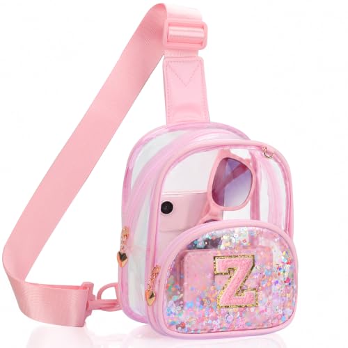 Image of Birthday Gifts for for Girls Women- Initial Sling Bag Cross Body Bag Fanny Pack for Girls Pink Clear Z