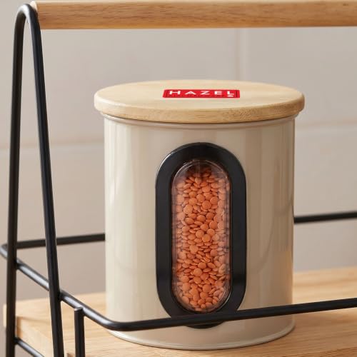 Image of HAZEL Airtight Kitchen Storage Container with Wooden Lid & See Through Oval Window 500ml