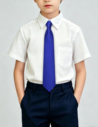 Image of Hi-Tie Pretied Boys Ties Solid Color Kids Adjustable Necktie Lapel Pin Clip Set Age 8-12 Wedding School Graduation