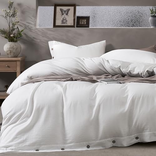 Image of JELLYMONI Washed Cotton Duvet Cover - Off White, Twin XL Size 66x92 Inches, 2-Piece Bedding Set with Button Closure, Includes 1 Duvet Cover & 1 Pillowcase (Comforter Not Included)