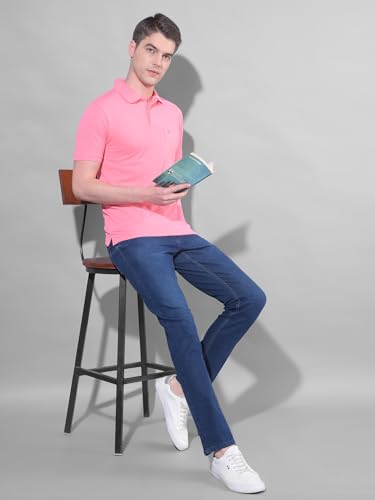 Image of Dollar Men's Pack of 1 Solid Cotton Blend Polo Neck T-Shirt