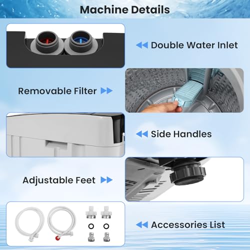Nictemaw Portable Washing Machine, 20 lbs Capacity Full Automatic Portable Washer, 2.8Cu.ft Compact Washer Dryer Combo with 4 Wash Programs 4 Water Levels 3 Water Temp & Drain Pump for Home, RV, Dorm