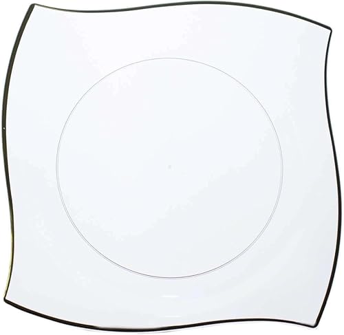 Miniatura 7 de Efavormart - Paquete de 10 platos llanos cuadrados de plástico duro con borde ondulado transparente y dorado de 8 pulgadas, platos desechables para