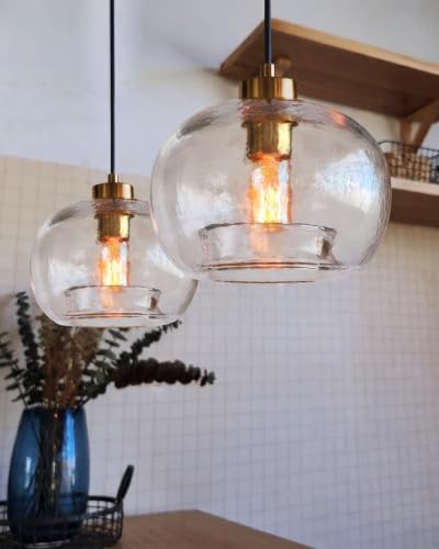 Image of CASAMOTION Glass Pendant Lights, Textured Clear Globe Shade