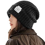 [SIVAN] 【小顔効果・大きめサイズ】 ニット帽 メンズ レディース 男女兼用 【究極の防寒対策・肌に優しい・頭を締め付けない・型崩れしにくい】 暖かい 伸縮性 柔らかい フリーサイズ 吸湿 防臭 静電気防止 無地 シンプル 帽子 ニット帽子 防寒ニット帽 通勤通学 旅行 お散歩に 秋冬 防寒 (JP, アルファベット, Free Size, ブラック)