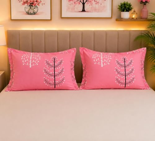 Image of la' amour Premium Cotton Elastic Fitted Bedsheets with 2 King Size Pillow Covers Double Bed with All Around Elastic Supersoft Size - 78X72+10 inches Black Light Pink Abstract 200 tc - 220 tc