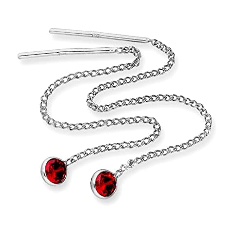 Sterling Silver Garnet Birthstone Pull Thru Earrings Cover