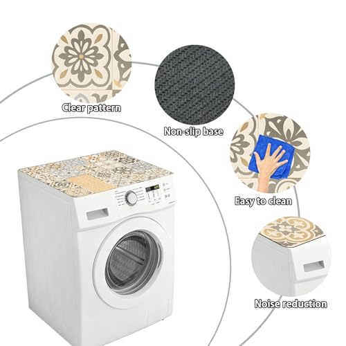 Image of Washer Dryer Top Cover Mat, Non-Slip Laundry Room Decor, Laundry Room Kitchen Appliance Decor Protector Universal 23.6 inchx19.7 inch (Vintage Tiles)