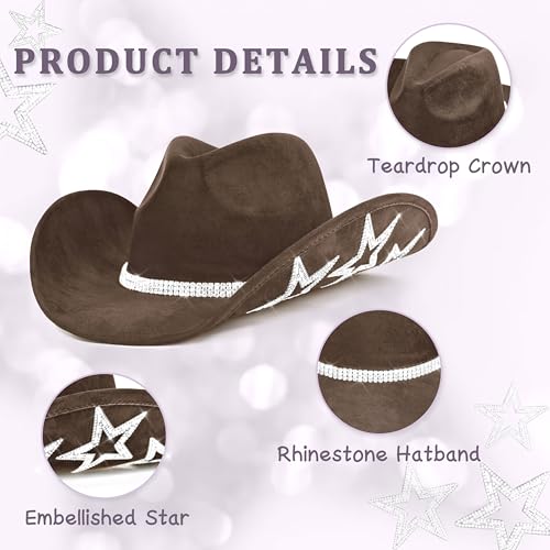 Image of Keilin Rhinestone Cowgirl Hat Disco Cowboy Hat Felt Western Nashville Bachelorette Party Hat for Teens and Adults