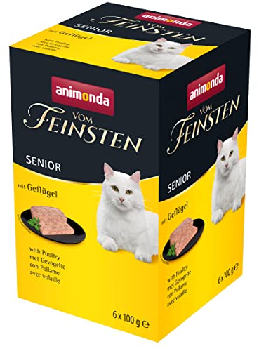 animonda vom Feinsten Senior Katzenfutter nass Nassfutter mit Geflügel (6 x 100g), Katzenfutter ab 7 Jahren, ohne Getreide ohne Zucker, mit frischen, fleischigen Zutaten