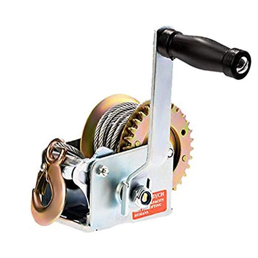 600lbs Capacity Heavy Duty Hand Winch, Hand Crank Strap Gear Winch with 8m Steel Wire, Manual Operated Two-Way Ratchet ATV Boat Trailer Marine (600LBS)