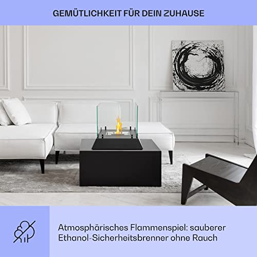 Klarstein Tischkamin Indoor, Tragbarer Bio Ethanol Tischkamin, Bioethanol Kamin, 4-6H Brenndauer, 2,2kW Ethanol Innen, Geruchsneutrales&Rauchfreies Tischfeuer Indoor&Outdoor, 48x48x40cm, Schwarz