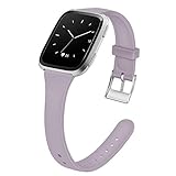 MEFEO Compatible with Fitbit Versa Bands, Slim Soft Silicone Sport Band Thin Narrow Wristband Replacement Strap for Fitbit Versa/Versa Lite Edition Women Men (Purple Gray, Small)