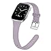 MEFEO Compatible with Fitbit Versa Bands, Slim Soft Silicone Sport Band Thin Narrow Wristband Replacement Strap for Fitbit Versa/Versa Lite Edition Women Men (Purple Gray, Small)