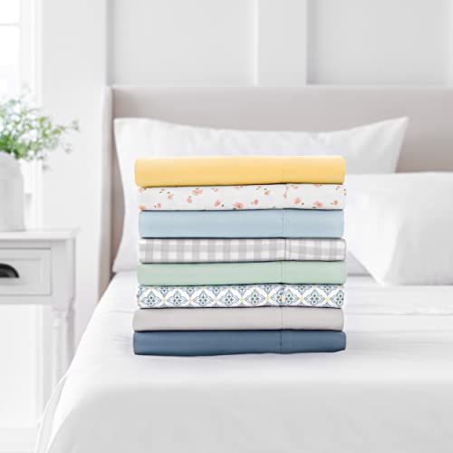Martha Stewart 100% Cotton Queen Sheets Set - 4 Piece, Soft, Smooth, Durable, Easy Care, 16" Deep Pocket Sheets, Bedding Sheets, Sateen Sheets, 1 Flat, 1 Fitted, 2 Pillowcases, Light Grey #TOP5