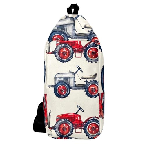 Sac à dos à bandoulière tracteurs rouge et bleu pour homme et femme 16x36cm