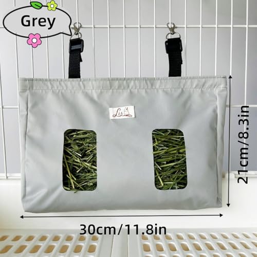 Kaninchen Heutasche, Hasen-Futterstation Heutaschen, Meerschweinchen Heutasche, Hängender Futtersack für Kleintiere, für Kaninchen/Meerschweinchen/Chinchilla (Grau)