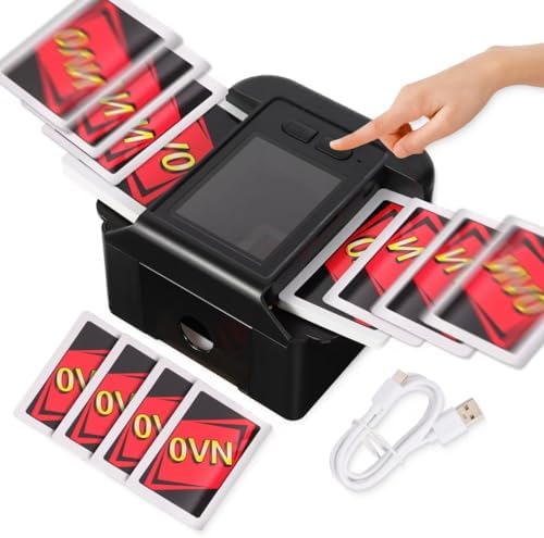 Lxjmcwio Quiet Automatic Card Shuffler 1-2 Deck, 2000 mAH USB-C Rechargeable Electronic Card Shuffler, One-Press AUTO and Manual Card Shuffle Machine for UNO Poker Blackjack Skip-Bo Phase 10 (Black)