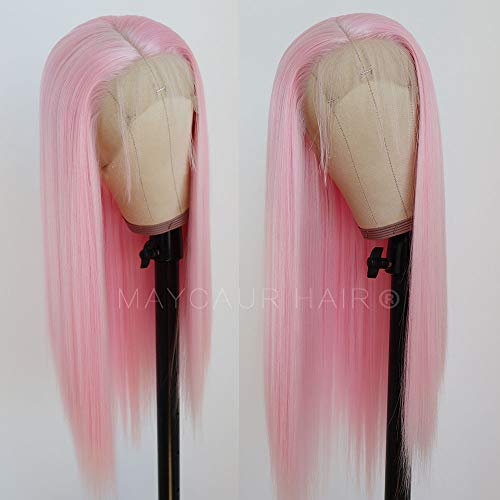 Maycaur Pink ace Front Wigs Long Straight Hair 20 Inch Wigs for Fahison