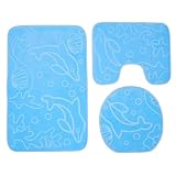 OSALADI 3 Stück Kinderbadezimmerteppich Blau aus Polyester und PVC