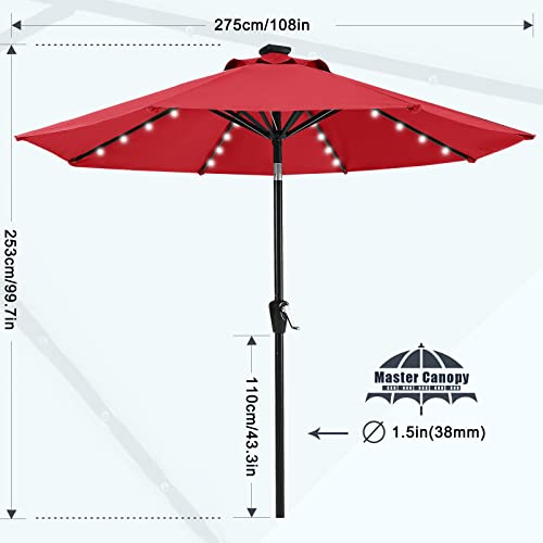 Image of MASTERCANOPY 9ft Patio Umbrella with Solar Lights, Red