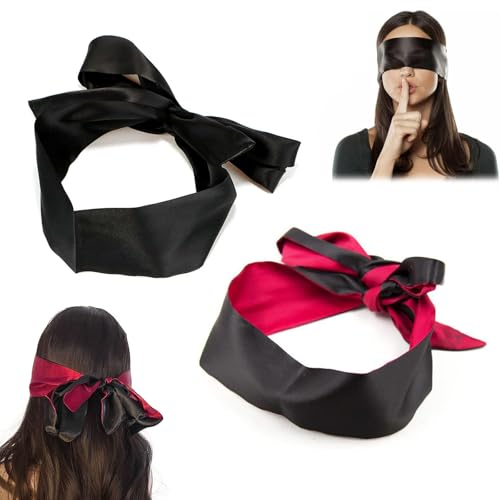 Modurio 2 Stück Satin Augenbinde für Frau Sex Verstellbare Augenabdeckung Blickdicht Erotische Augenmaske Fesseln Bondage Sextoysets Sexpielzeug für Paare für Frauen Männer Erwachsene Paare