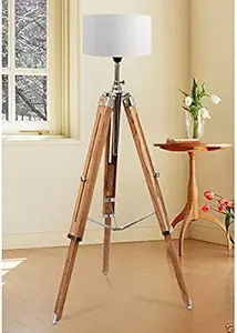 Light It Up Unique Handmade Adjustable Standing Natural Teak Wooden Big Tripod Floor Lamps Shades Stand Light (14 inches Off White Shade, Lamps Height 72 inches) Pack of 1