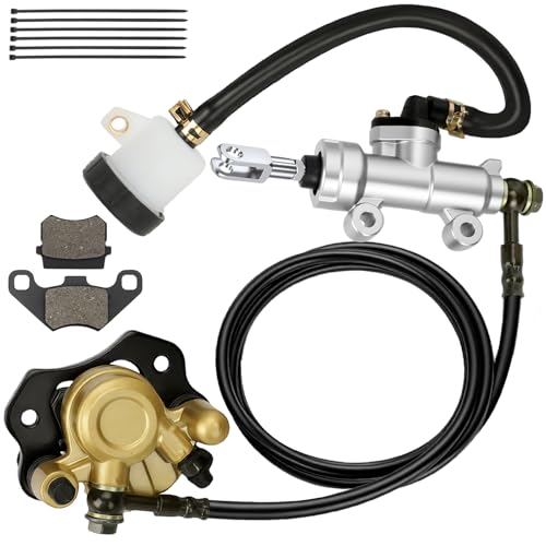 CILOYU KT196 Go Kart Hydraulic Brake Master Cylinder Caliper Kit Replacement for Coleman KT196 196cc Go Kart Powersports Parts Accessories with 69 Hydraulic Brake Oil Hose Assembly