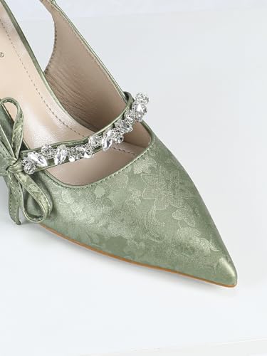 Women's Olive Green Patent Leather Pointed Toe High Heel Sandals, Bow-Embellished T-Strap Design, Stylish Evening Shoes, Trendy Party Footwear, Elegant Open-Toe High Heels2