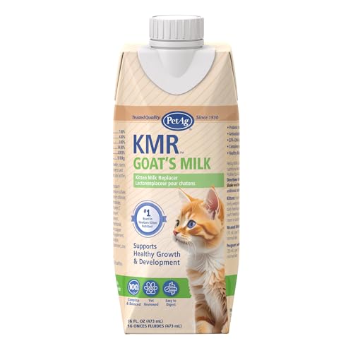 PetAg KMR Goat’s Milk Kitten Milk Replacer Liquid - 16 oz - Liquid Kitten Formula with Vitamins, Minerals & Trace Nutrients for Kittens Newborn to Six Weeks Old - Easy to Digest