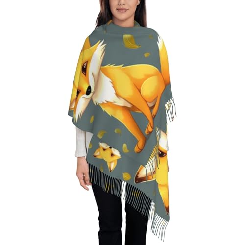 Écharpe d'hiver avec pompons imprimés renard jaune Noir taille unique
