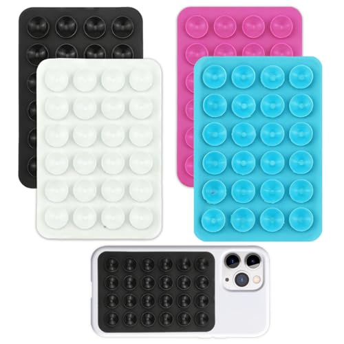 GNALIA Coque Ventouse Lot De 4 Pièces Noir Blanc Rose Bleu Support Téléphone Portable Universel pour Selfies Vidéos
