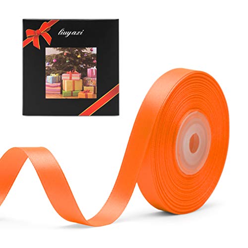 Image of Solid Color Double Faced Orange Satin Ribbon 1 /2 inch X 25 Yards, Ribbons Perfect for Crafts, Wedding Decor, Bow Making, Sewing, Gift Package Wrapping and More