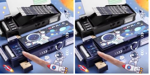 Image of Storio Space Password Lock Double Sided Compass Box for Kids, Pencil Box for Kids Boy & Girl, Aesthetic Stationary Items, Space Astronaut Theme Pencil Case Return Gifts for Kids (Pack of 2)