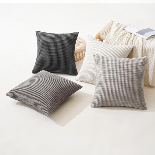 MIULEE Timeless Neutral Pillow Covers 20x20 Inch Set of 4 Mid Century Modern Grey Throw Pillows Rustic Corduroy Couch Pillowcases Nordic Home Decor for Sofa Living Room Bed