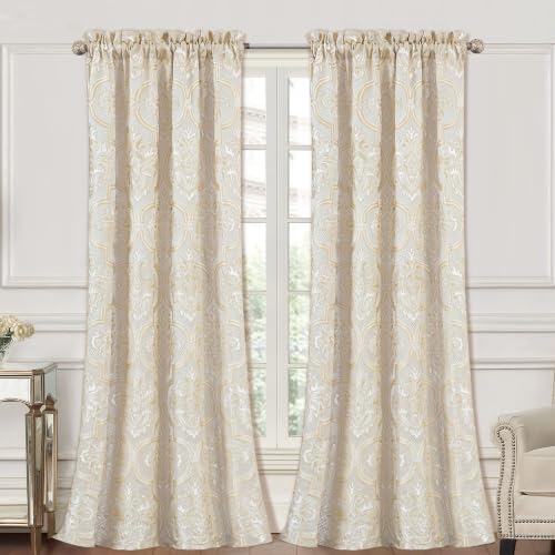 Loom and Mill Elegant Damask Curtains for Bedroom, 2 Panels, 52" W x 108" L