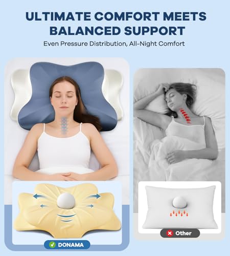 Image of DONAMA Cervical Pillow for Neck and Shoulder Pain Relief, Cooling Contour Memory Foam Pillow, Dual-Height Ergonomic Neck Support Pillow for Side Back Stomach Sleepers with Removable Pillowcase