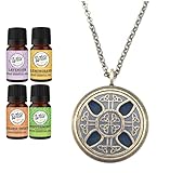 Celtic Cross Pewter Aromatherapy Essential Oil & Diffuser Necklace gift Set (Lavender Peppermint Zen Inner Peace)